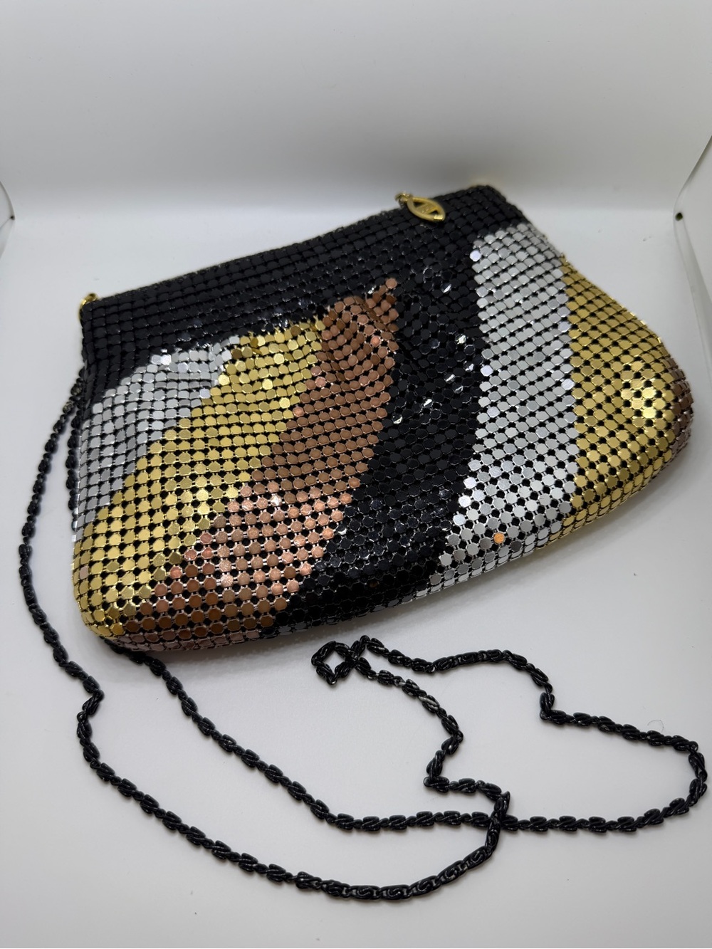 Vintage Marlo Tri Color Metal Mesh Chainmail Crossbody Evening Bag Disco Purse